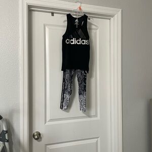 Adidas Black and White Graphic Tank and Leggings Set